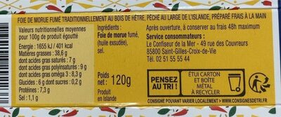 Foie de morue fumé au bois de hêtre - Nutrition facts - fr