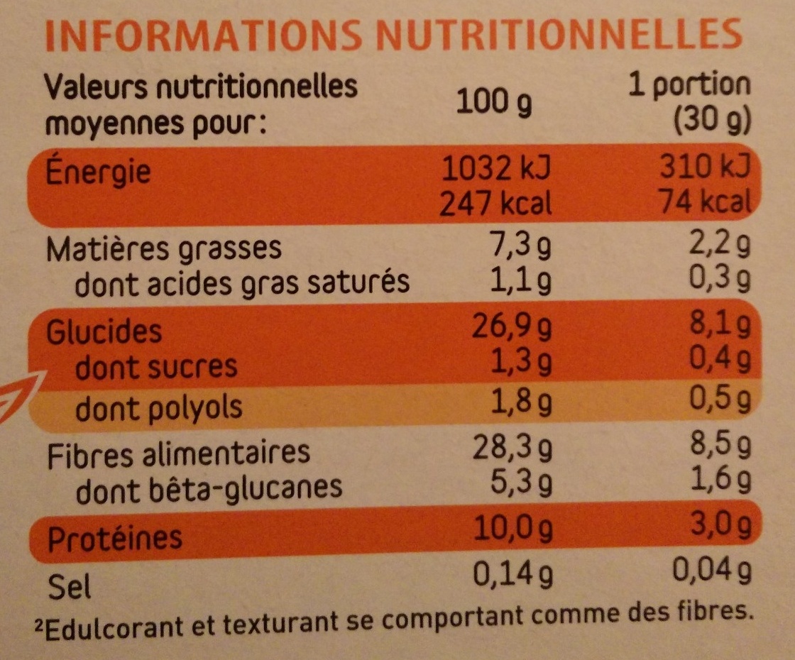 Pépites de son d'avoine saveur Noix de Coco Dukan - Nutrition facts - fr