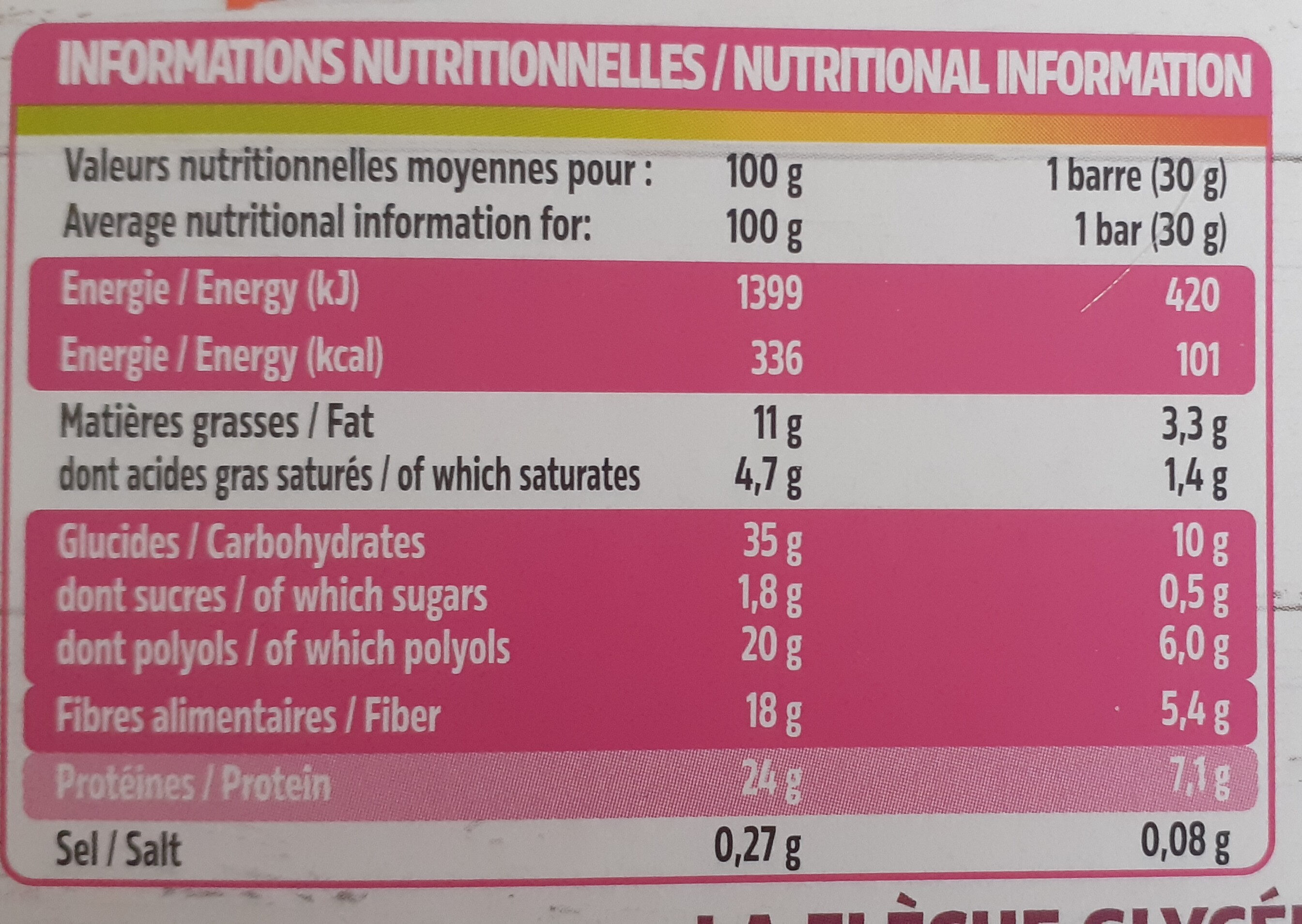 Barres son avoine chocolat sans sucres ajoutés - Nutrition facts - fr