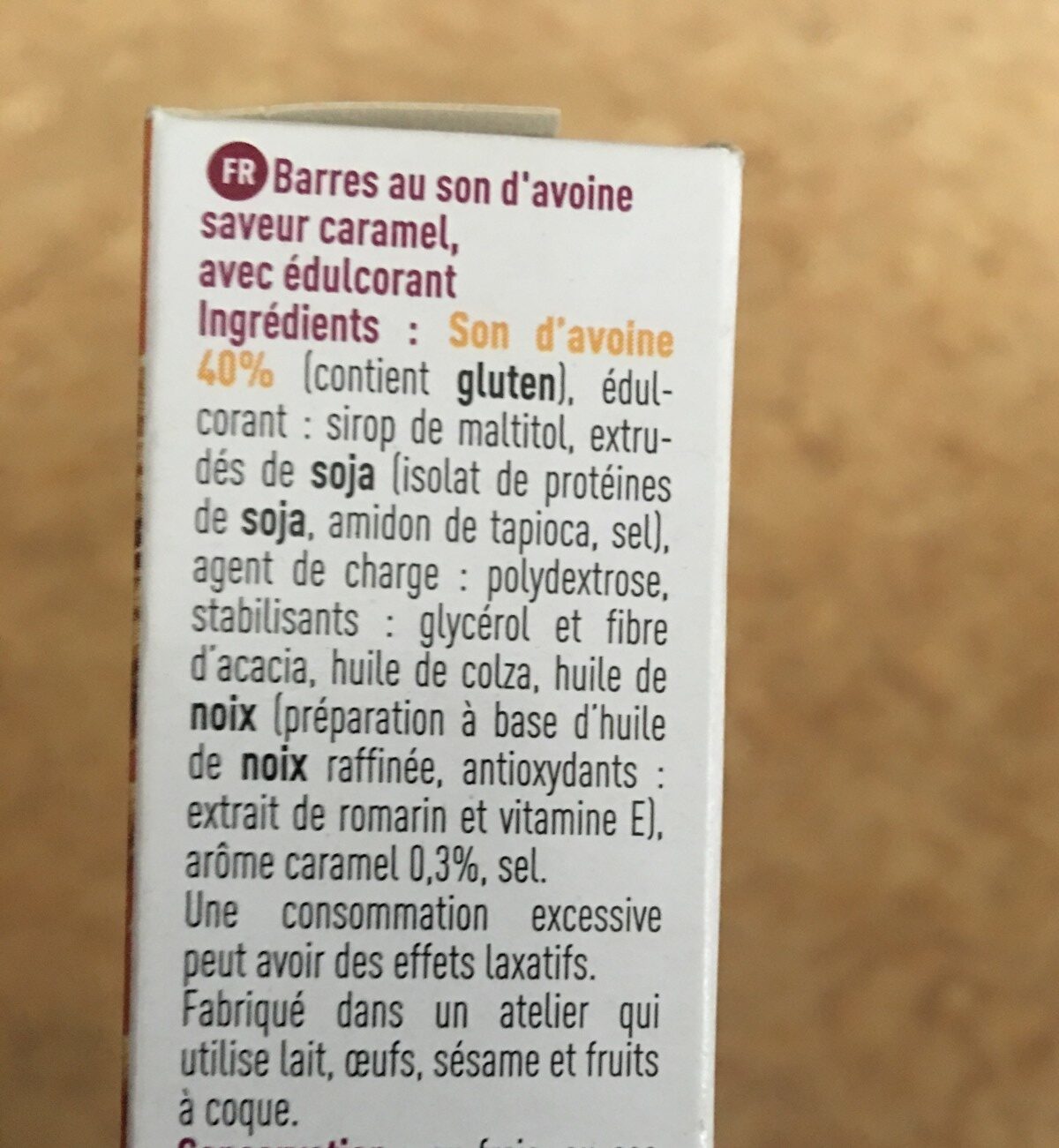 Barres gluco-D saveur caramel - Ingredients - fr