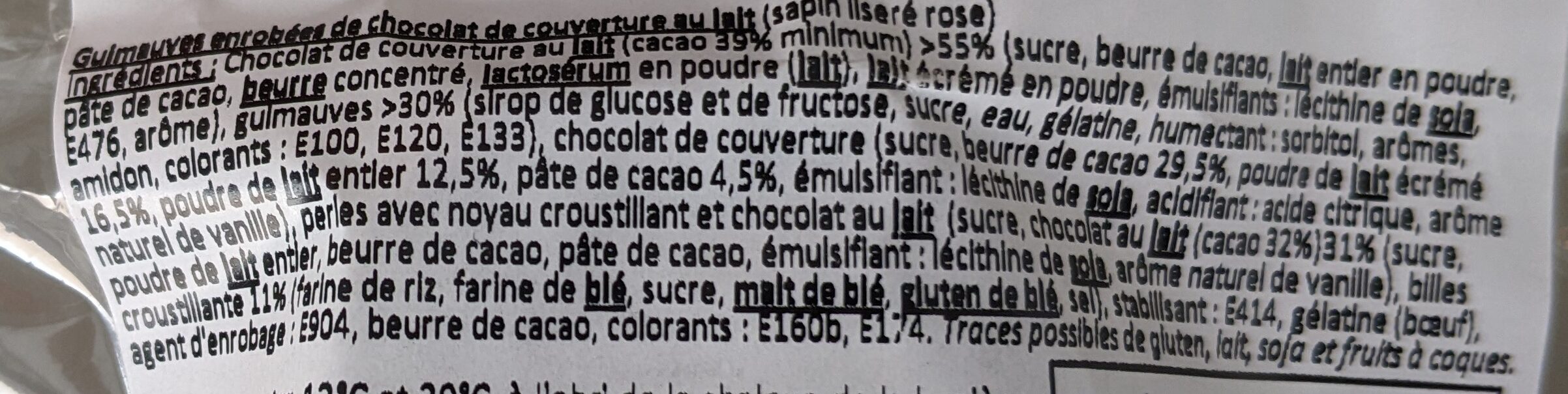 Guimauve chocolat sapin liseré rose - Ingredients - fr
