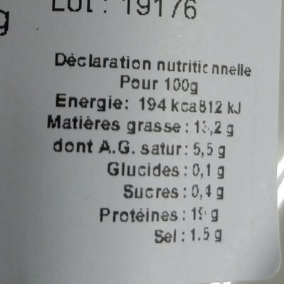 Charcuterie Rey - Nutrition facts - fr