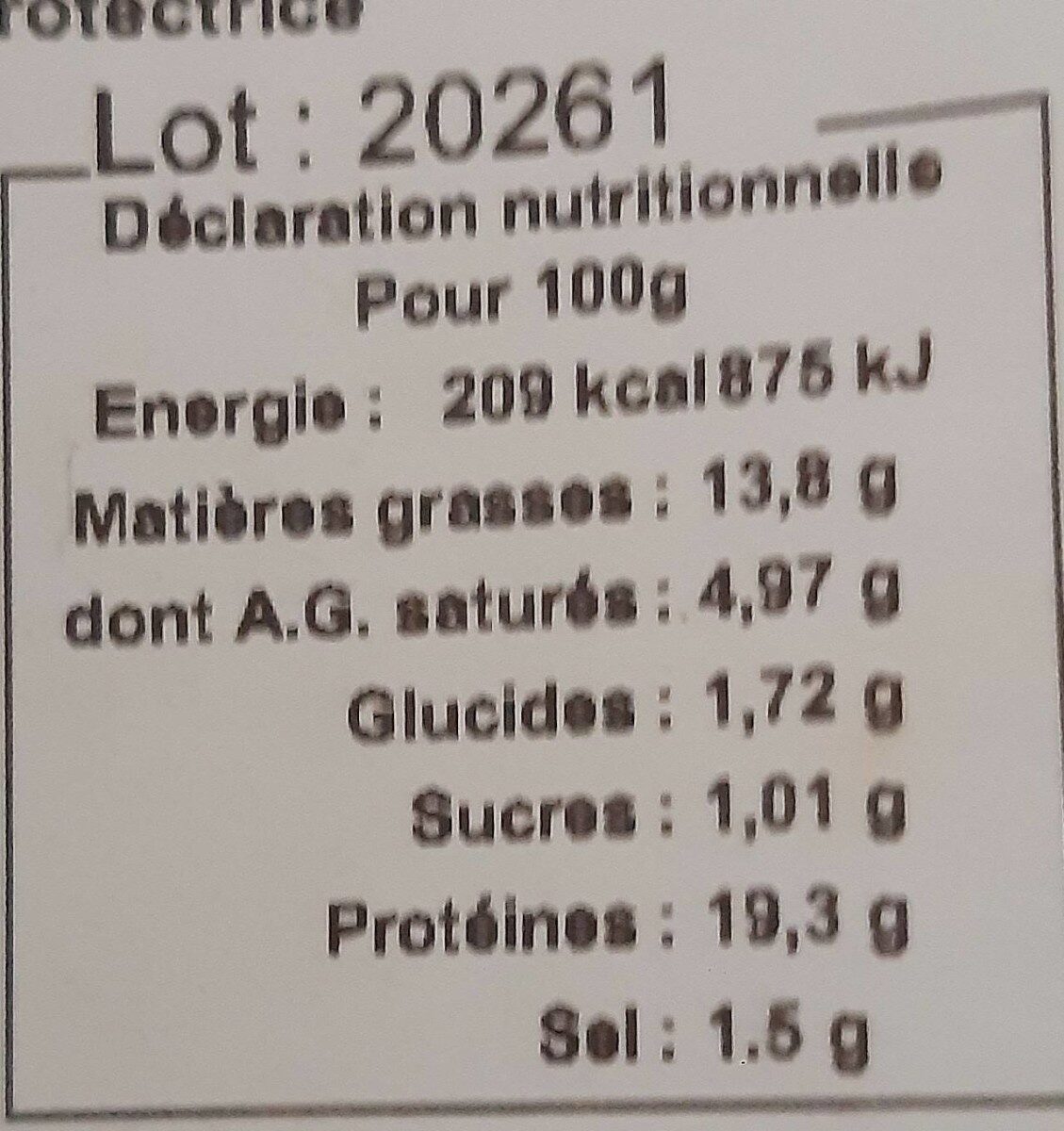 Lomo a grillé - Nutrition facts - fr