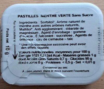 Pastilles Menthe verte - Nutrition facts - fr