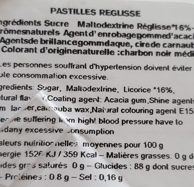 Pastilles REGLISSE Licorne Drops - Ingredients - fr