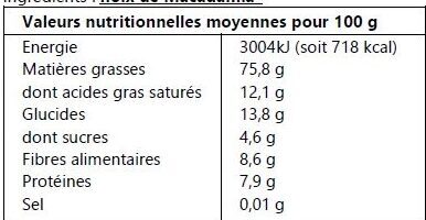 Noix de macadamia - Nutrition facts - fr