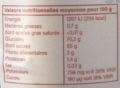 Sirop de dattes - Nutrition facts - fr
