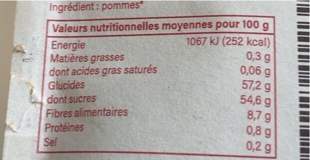 Pomme séchées - Nutrition facts - fr