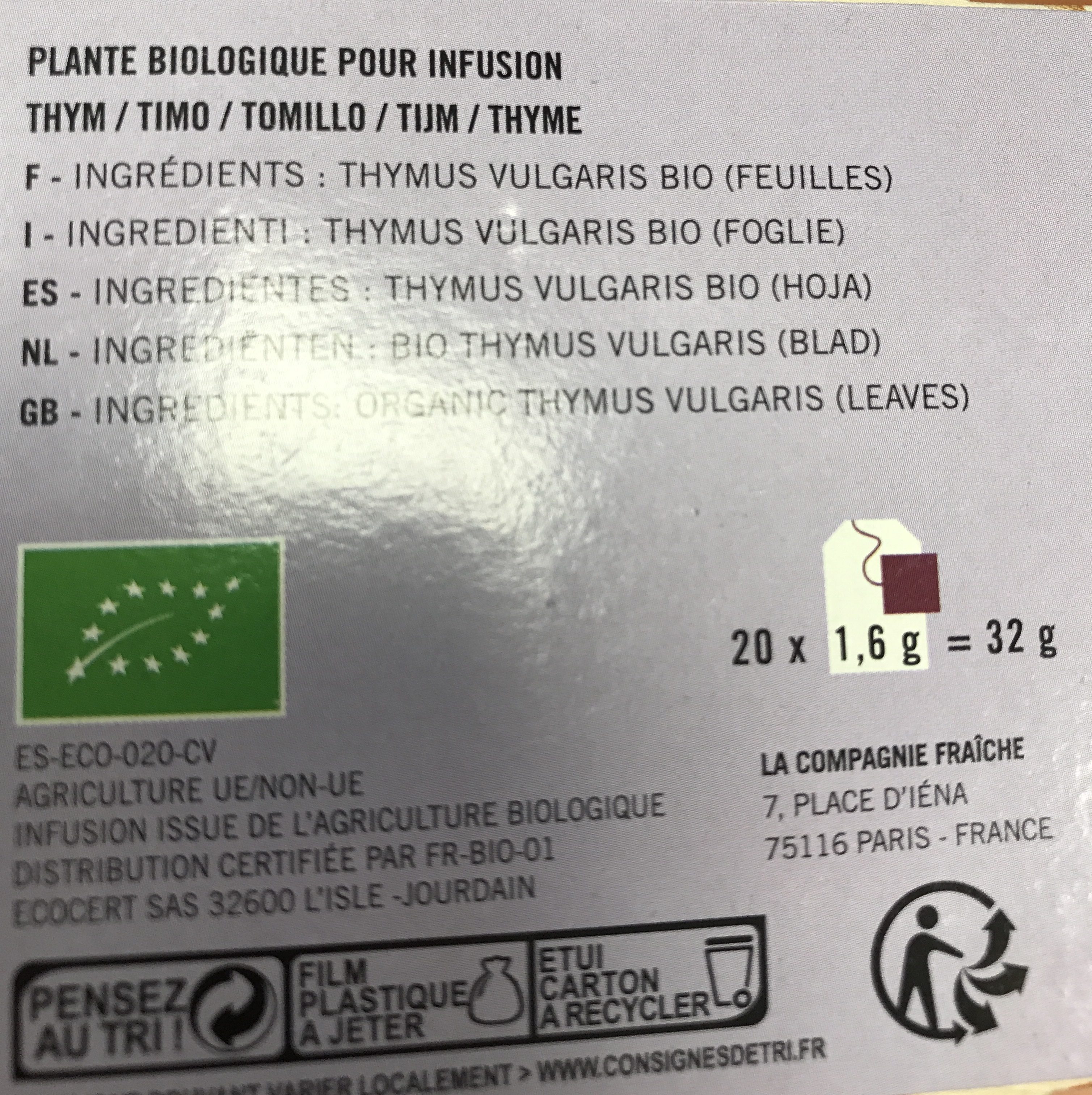 Infusion Thym bio - Ingredients - fr
