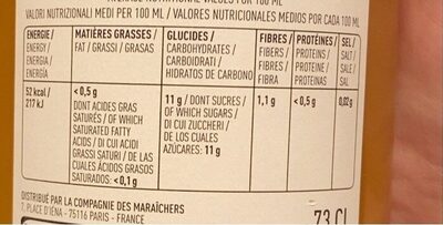 Nectar d'Abricot biologique - Tableau nutritionnel