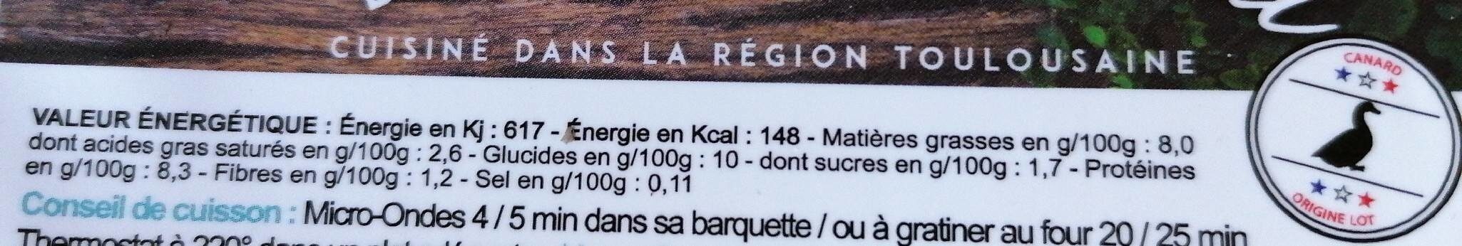 Parmentier de canard du Quercy - Nutrition facts - fr