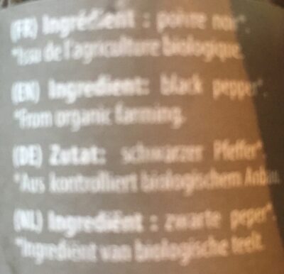 Poivre Noir Bio De Malabar En Grains - Tableau nutritionnel