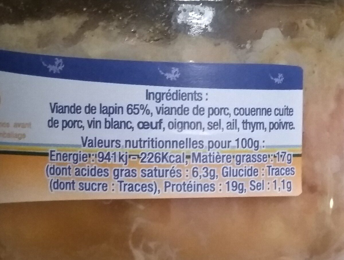 Pâté de lapin - Ingredients - fr