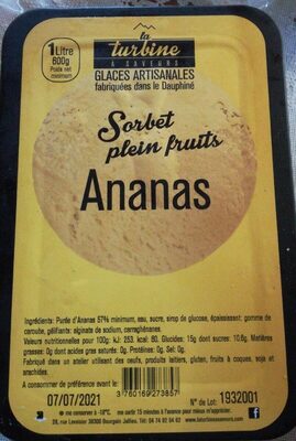 Sorbet ananas - Nutrition facts