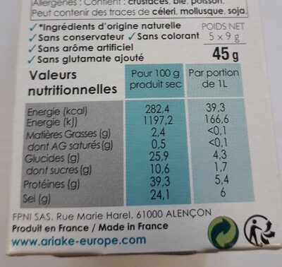 Bouillon De Crustacés - Información nutricional - fr