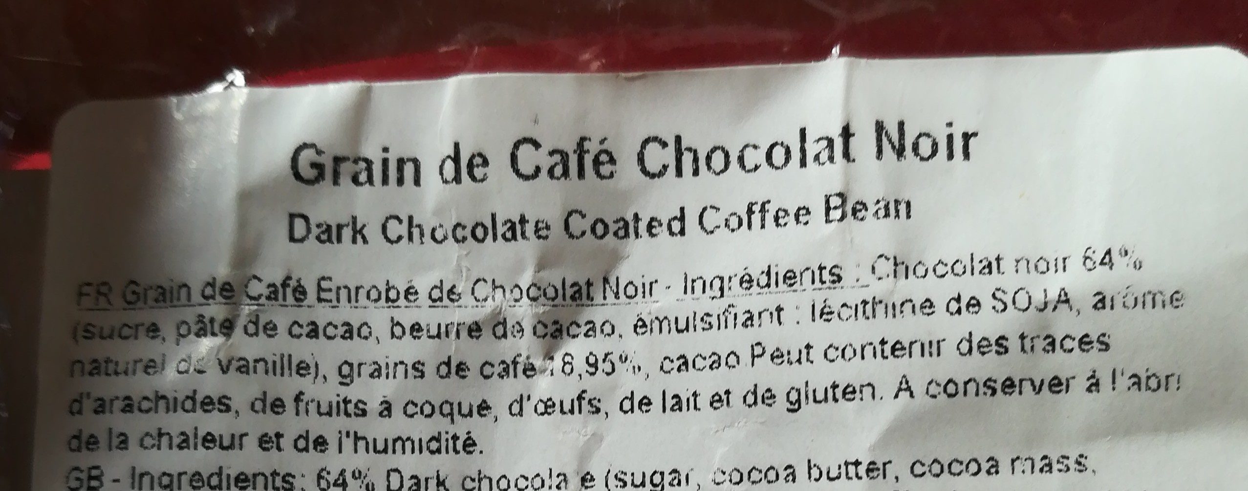 Grains de café enrobé de chocolat noir - Ingrédients