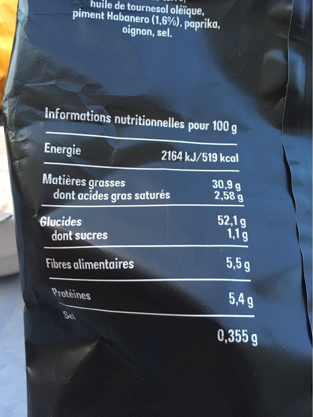 Chips extremes habanero - Nutrition facts - fr