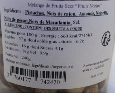 Fruits nobles - Nutrition facts - fr