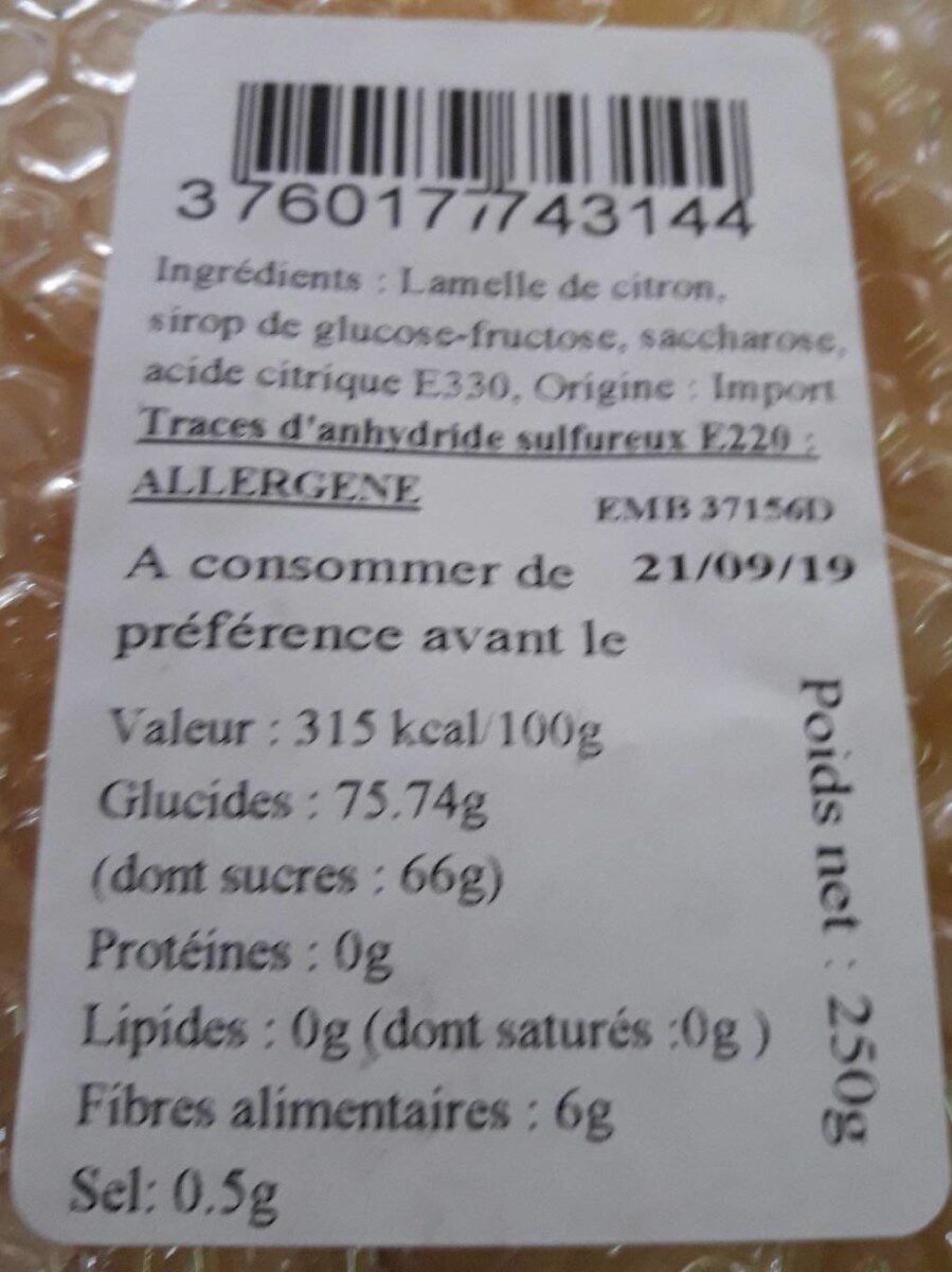 Citron lamelles - Ingredients - fr