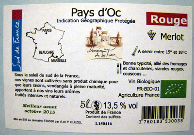 Vin rouge Merlot IGP Pays d'Oc - Ingredients - fr
