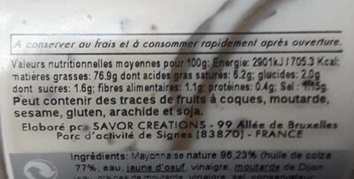 Mayonnaise de Luxe truffe blanche - Nutrition facts - fr