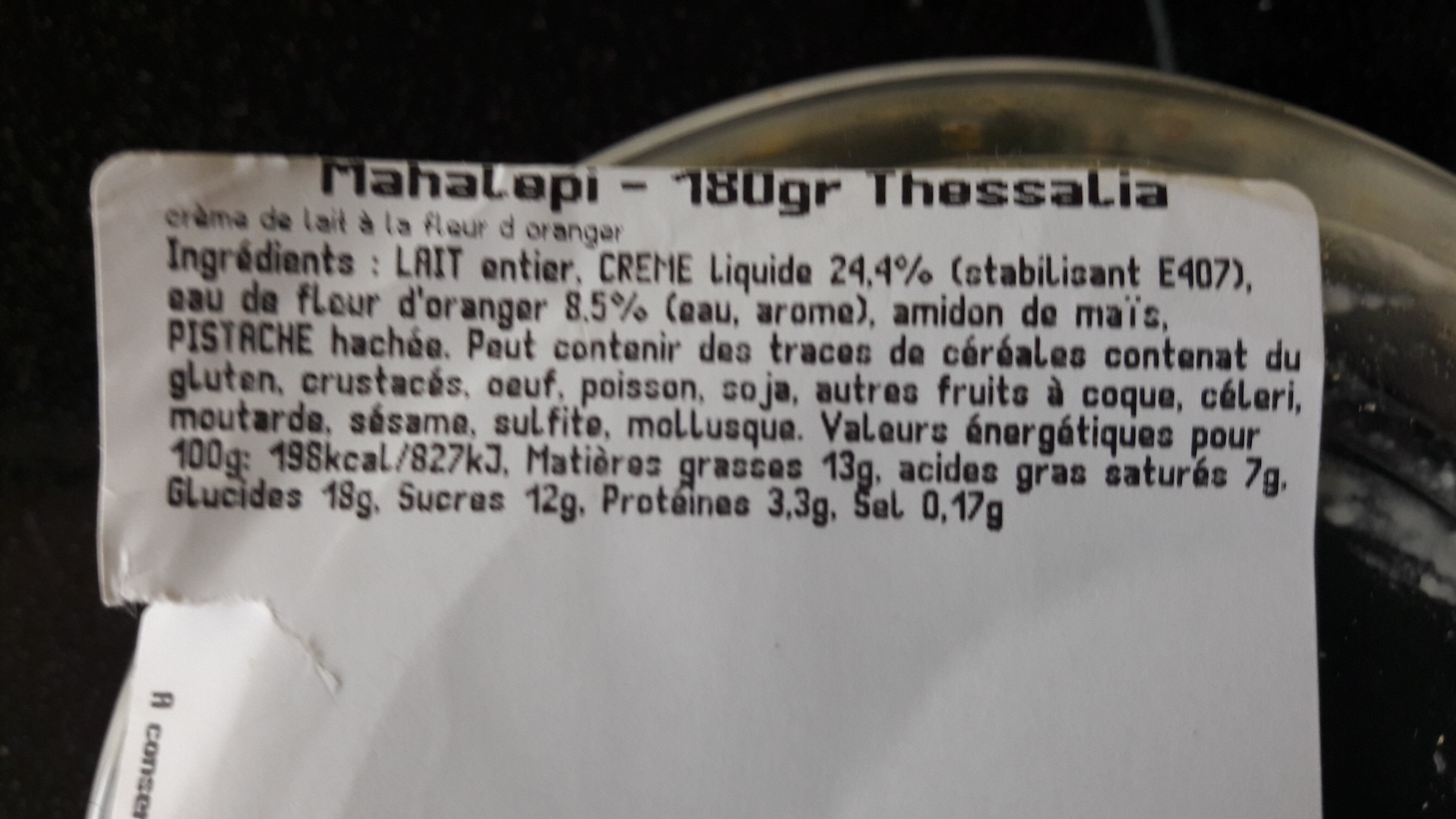 Mahalepi crème de lait à la fleur d'oranger - حقائق غذائية - fr