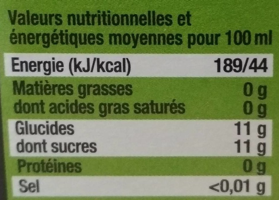Pur Jus de Pommes Naturel Bib 3L Cœur de Pom' - Tableau nutritionnel