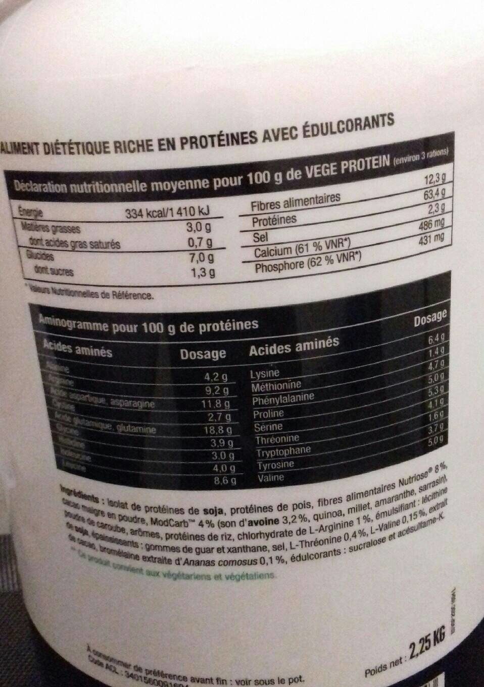 Vege protein - Valori nutrizionali - fr