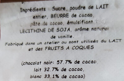 Sachet de friandises aux trois chocolat - Ingredienser - fr