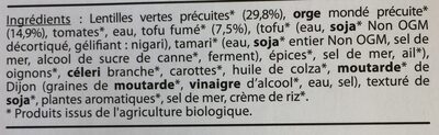 Mon Plat Bio Petit salé Lentilles vertes Orge & Tofu fumé - Ingredients - fr