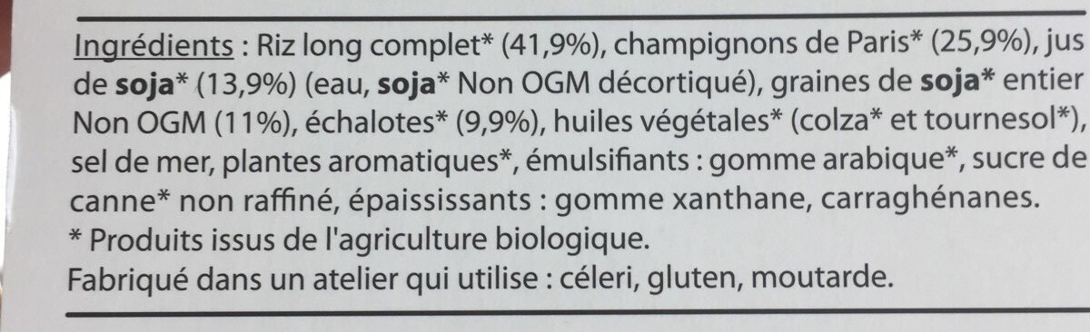 Mon Plat Bio Risotto aux champignons - Ingredients - fr