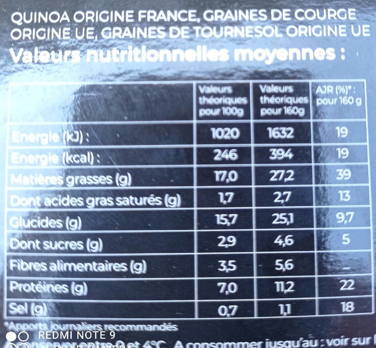 Quinoa aux graines de courge et raisins secs - Näringsfakta - fr