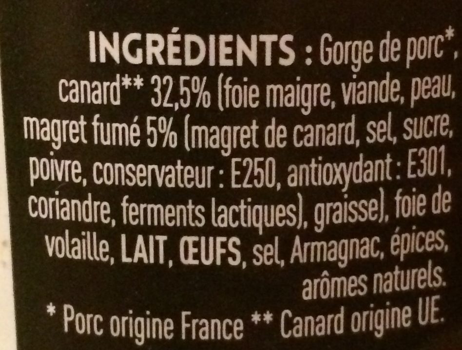 Terrine de canard au magret fumé - Ingredients - fr