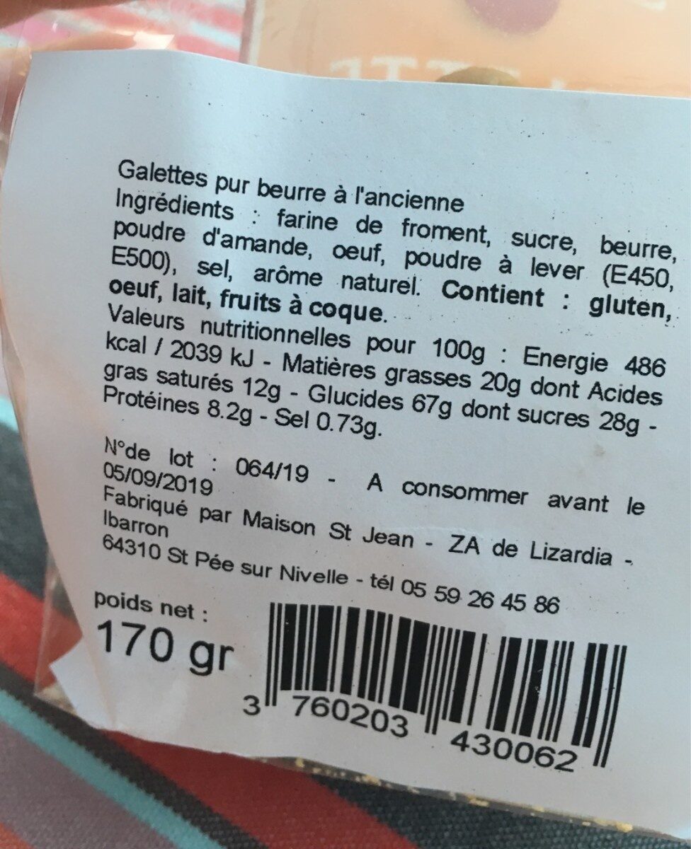 Galettes pur beurre à l'ancienne - Nutrition facts - fr