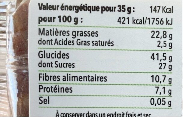 Barre Crue Irrésistible Plaisir Bio - 35 G - Gourmie's - Nutrition facts - fr