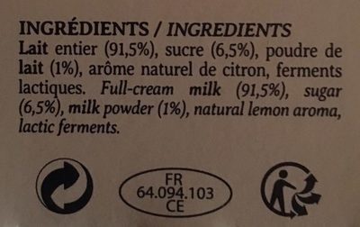 Yaourt artisanal citron - Ingredients - fr