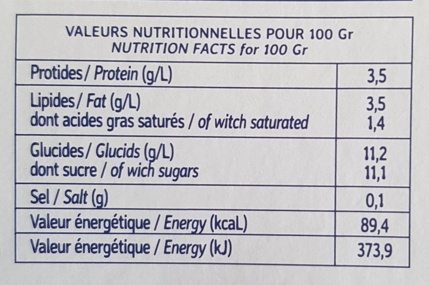 Yaourt noix de coco au lait de vache - Nutrition facts - fr