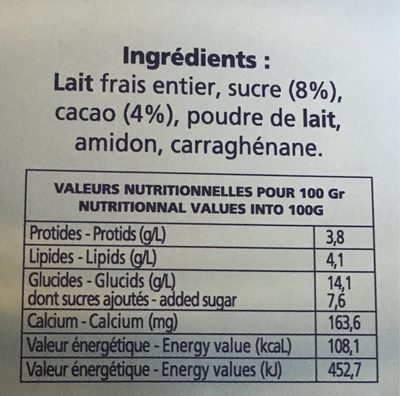 Creme dessert artisanale - Nutrition facts - fr
