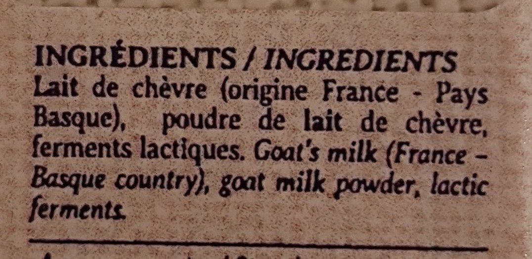 Yaourt  artisanal chèvre nature - Ingredients - fr