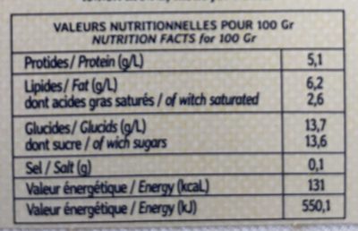 Yaourt brebis citron - Nutrition facts - fr
