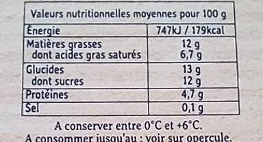 Crème aux oeufs vanille - Nutrition facts - fr
