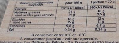 Mousse au chocolat - Nutrition facts - fr