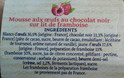 mousse chocolat noir sur lit de framboise - Ingredients - fr