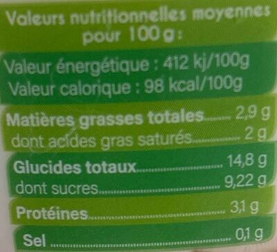 Fiche nutrition Fromage blanc sur lit de pomme vanille Ferme de Kervihan 500 g