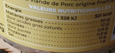 Pâté de Campagne de Cul Noir Limousin - Tableau nutritionnel