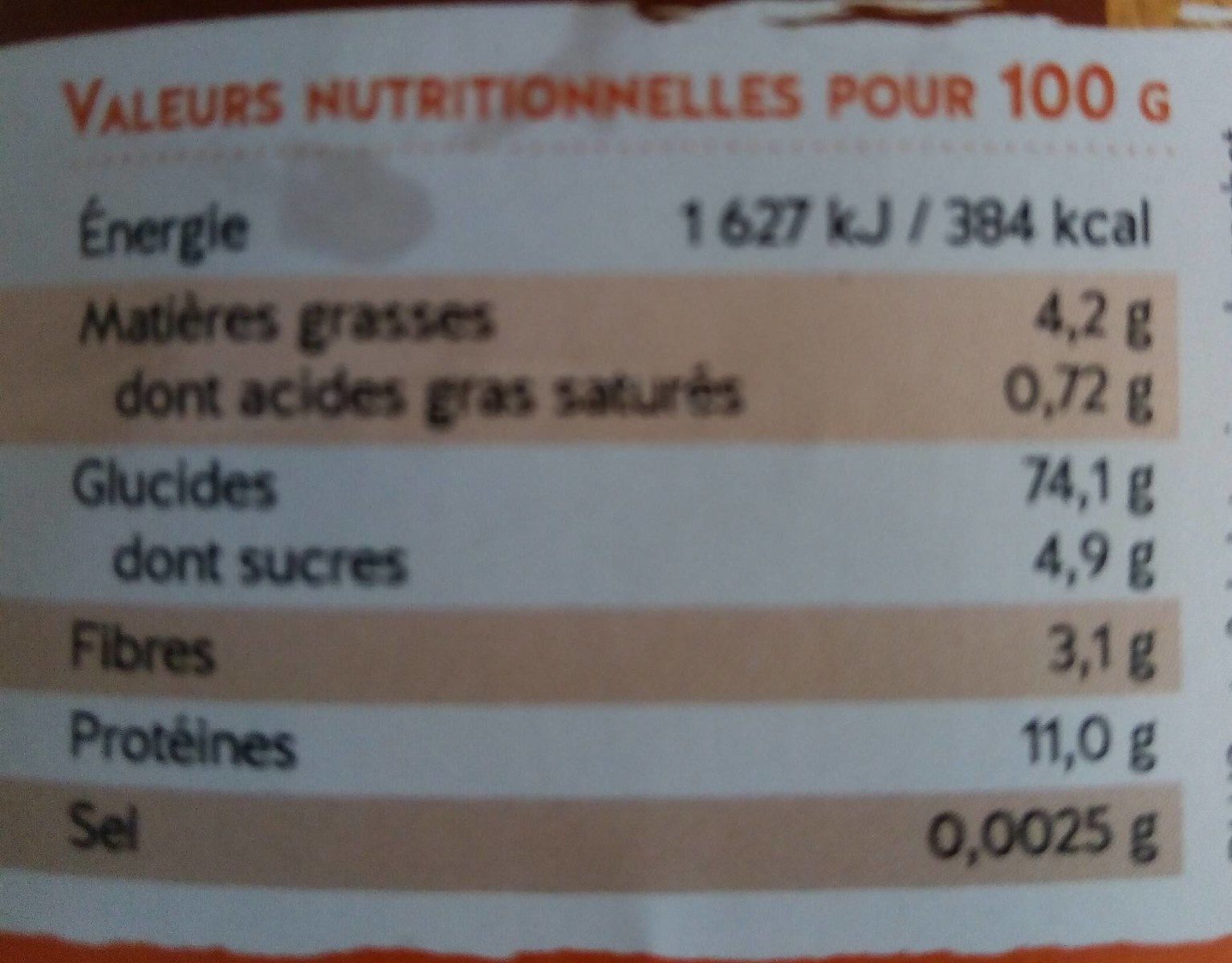 Millet Décortiqué - Tableau nutritionnel