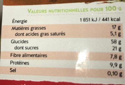Granola chocolat noir - Nutrition facts - fr