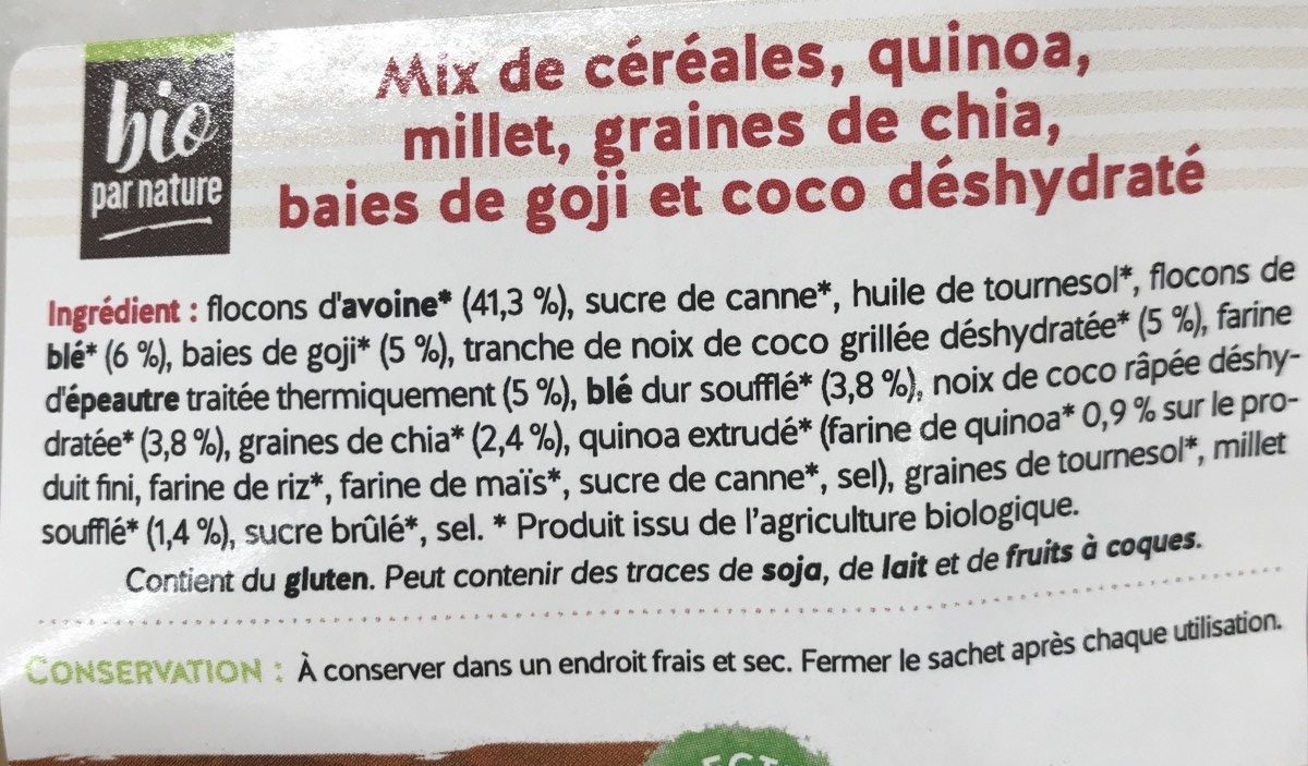 Granola baies de goji et noix de coco - Ingredienser - fr