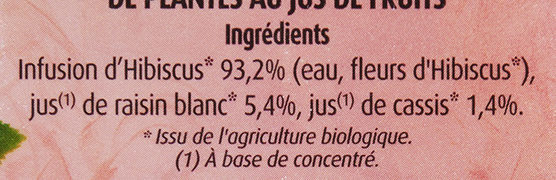 Herbalist Bio Hibiscus Cassis - Ingrediënten - fr