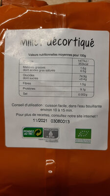 Millet décortiqué - Instruction de recyclage et/ou informations d'emballage